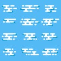 Clouds set in flat design. Different cloud shapes isolated on the blue sky background. Vector illustration. Royalty Free Stock Photo
